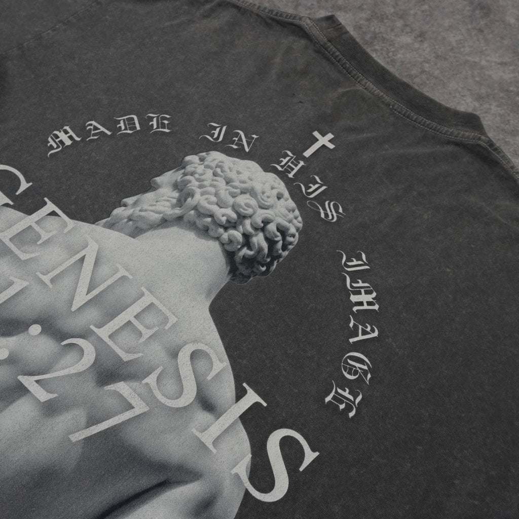 MADE IN HIS IMAGE PREMIUM WASHED TEE IN GRAY