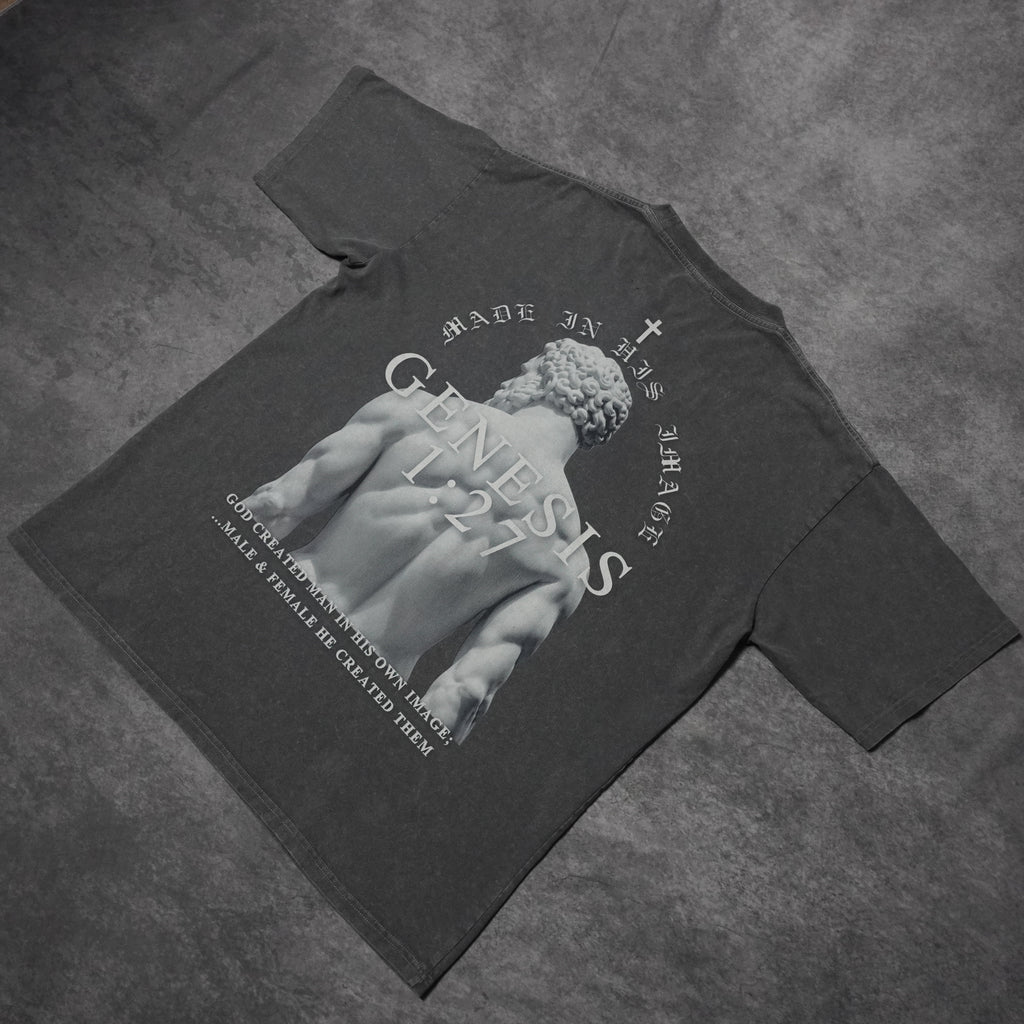 MADE IN HIS IMAGE PREMIUM WASHED TEE IN GRAY