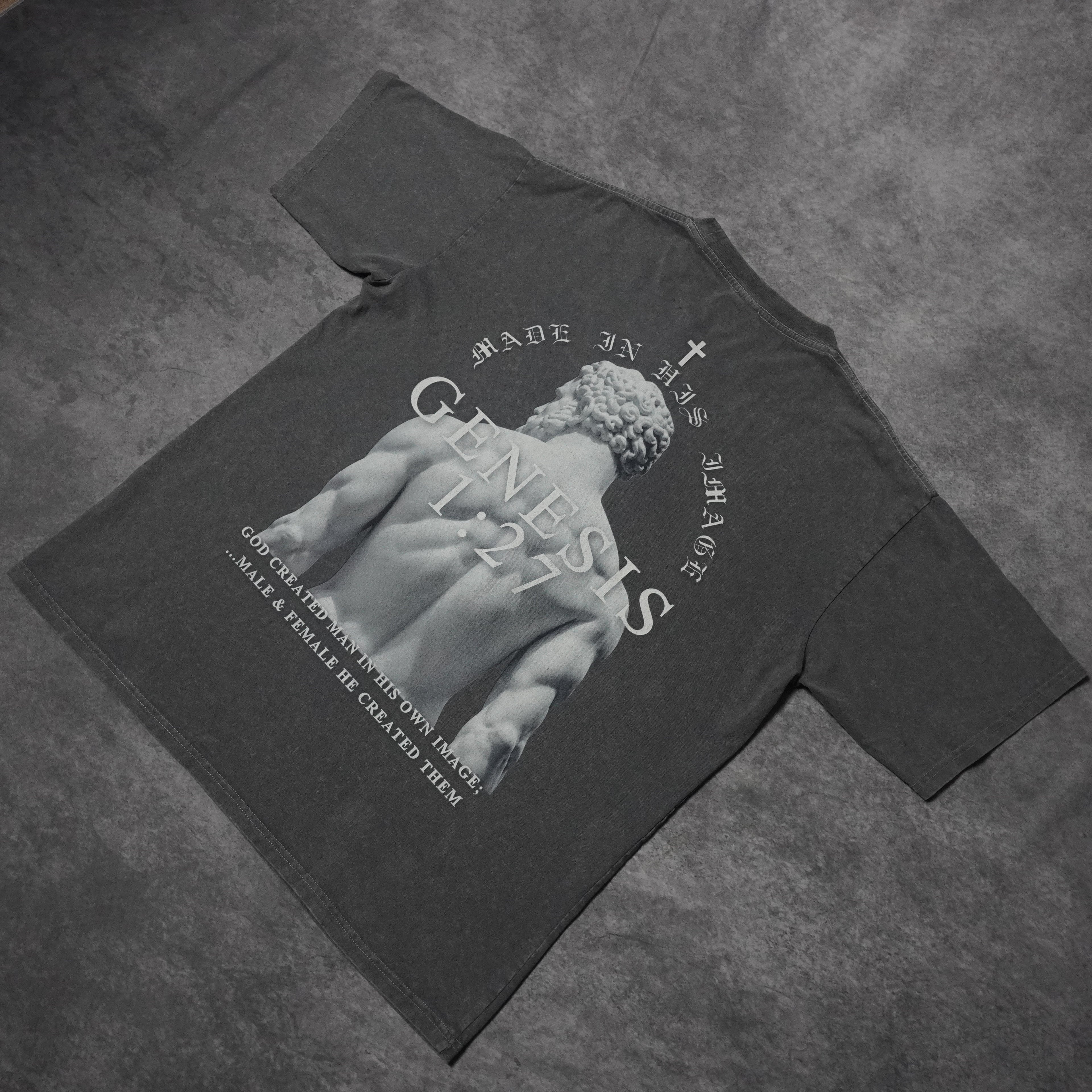 MADE IN HIS IMAGE PREMIUM WASHED TEE IN GRAY