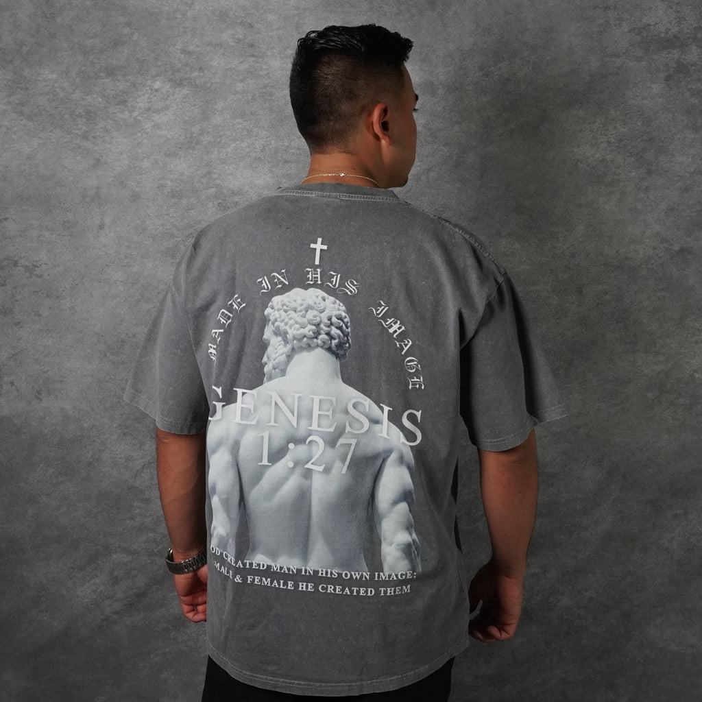 MADE IN HIS IMAGE PREMIUM WASHED TEE IN GRAY