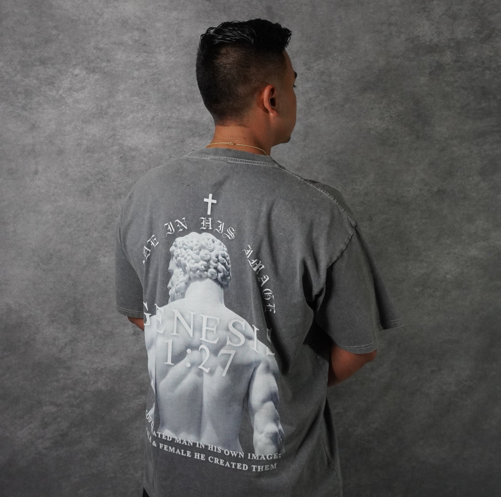 MADE IN HIS IMAGE PREMIUM WASHED TEE IN GRAY