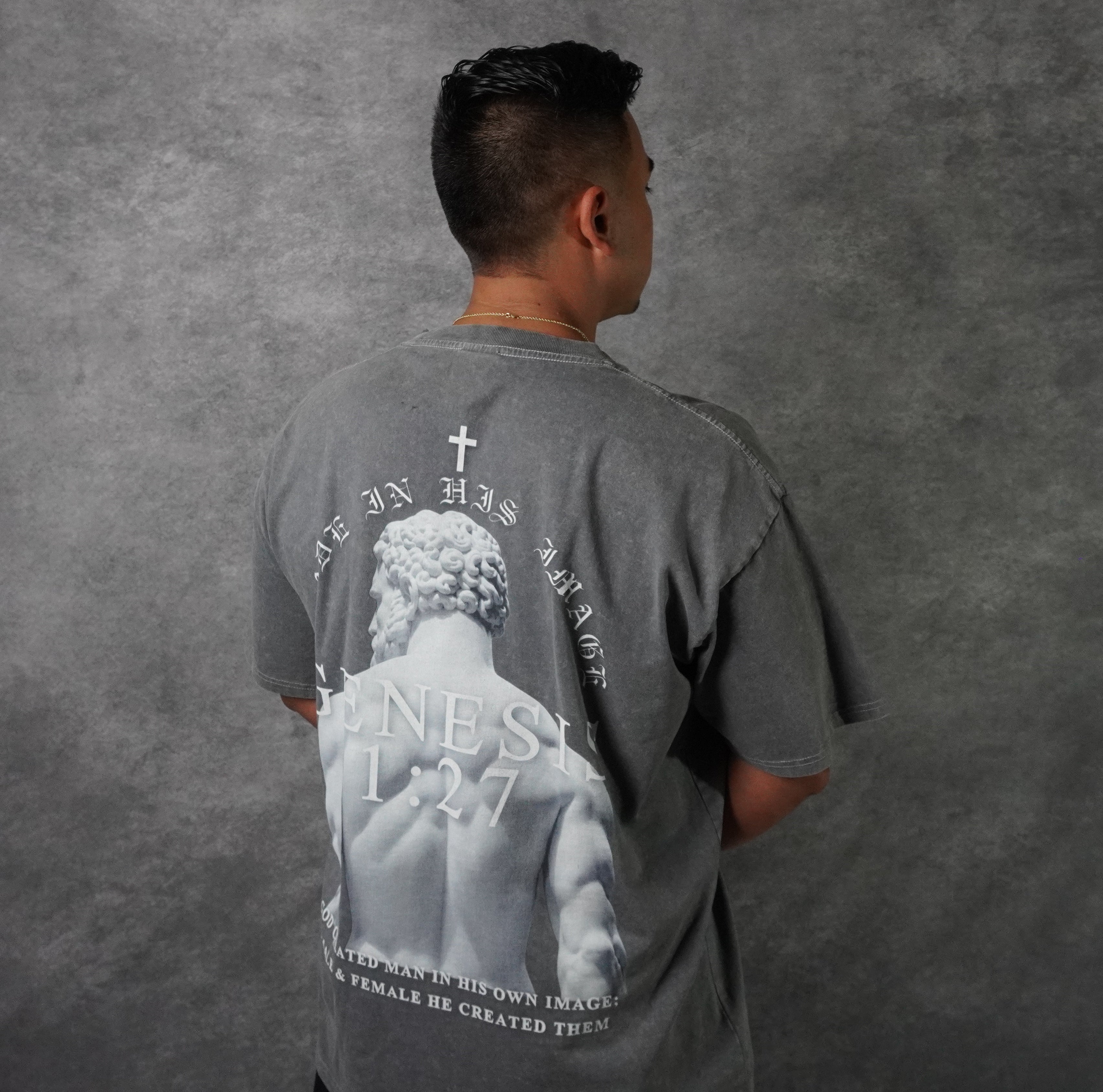MADE IN HIS IMAGE PREMIUM WASHED TEE IN GRAY