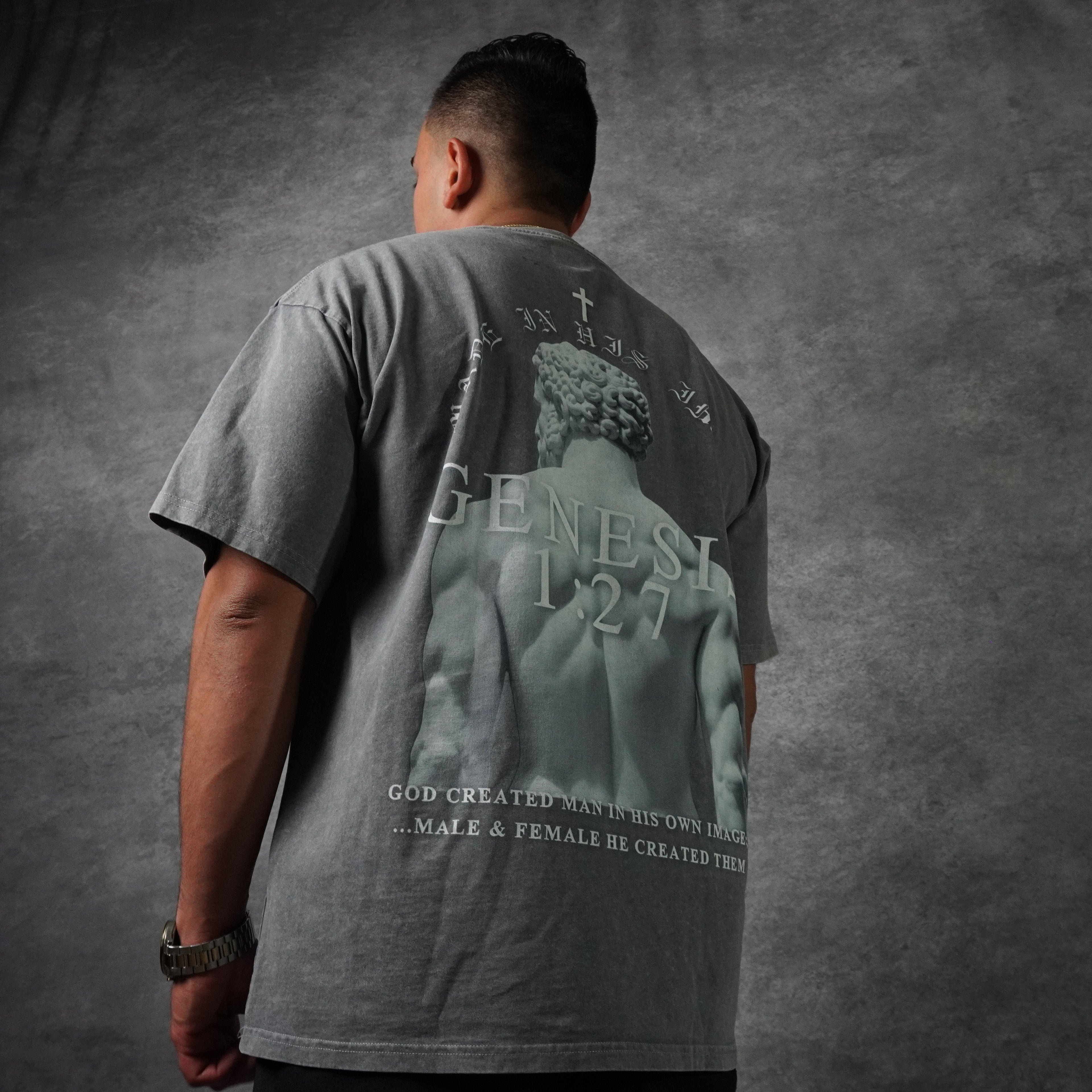 MADE IN HIS IMAGE PREMIUM WASHED TEE IN GRAY