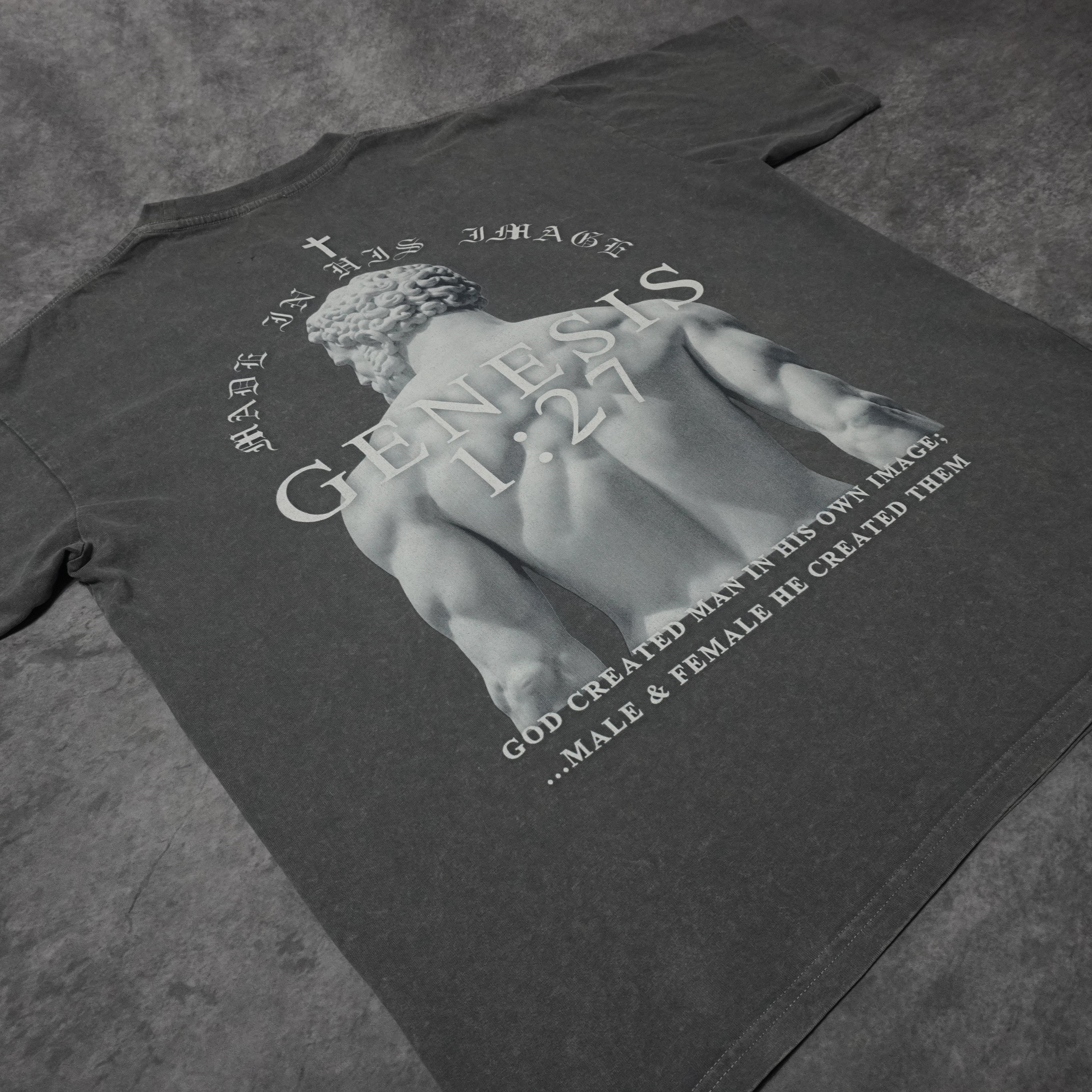 MADE IN HIS IMAGE PREMIUM WASHED TEE IN GRAY