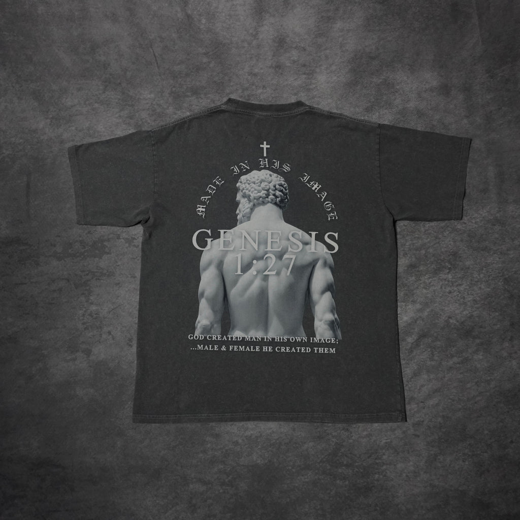 MADE IN HIS IMAGE PREMIUM WASHED TEE IN GRAY