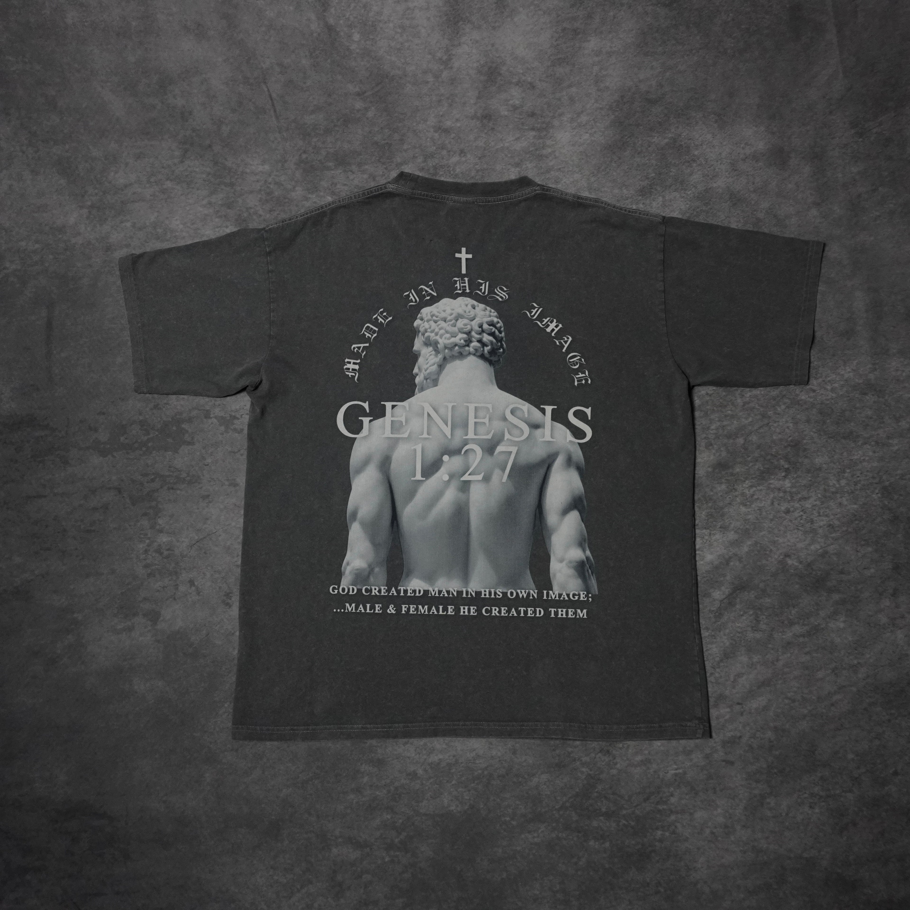 MADE IN HIS IMAGE PREMIUM WASHED TEE IN GRAY