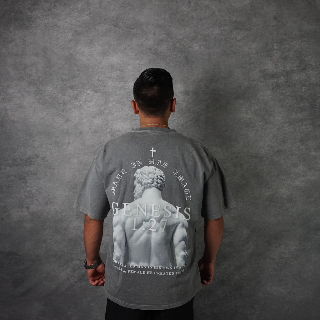 MADE IN HIS IMAGE PREMIUM WASHED TEE IN GRAY