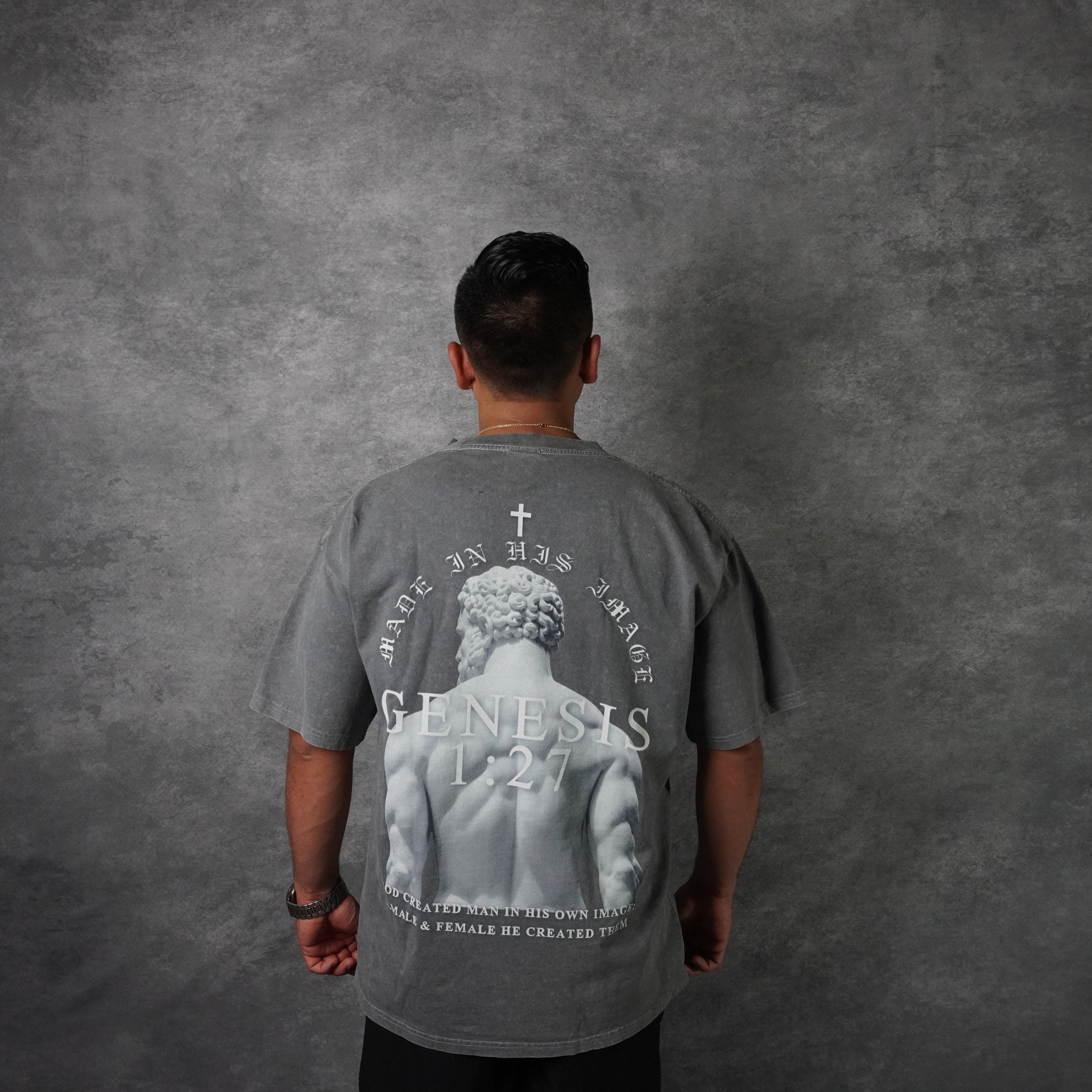 MADE IN HIS IMAGE PREMIUM WASHED TEE IN GRAY